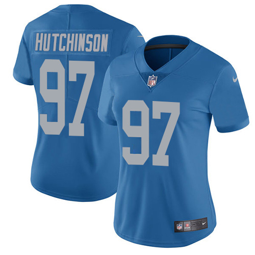 Lions #97 Aidan Hutchinson Blue Throwback Women's Stitched Vapor Untouchable Limited Jersey