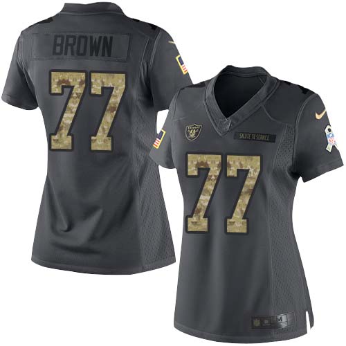 Las Vegas Raiders #77 Trent Brown Black Women's Stitched Limited 2016 Salute to Service Jersey Womens