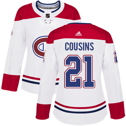 Adidas Montreal Canadiens #21 Nick Cousins White Road Authentic Women's Stitched Jersey Womens