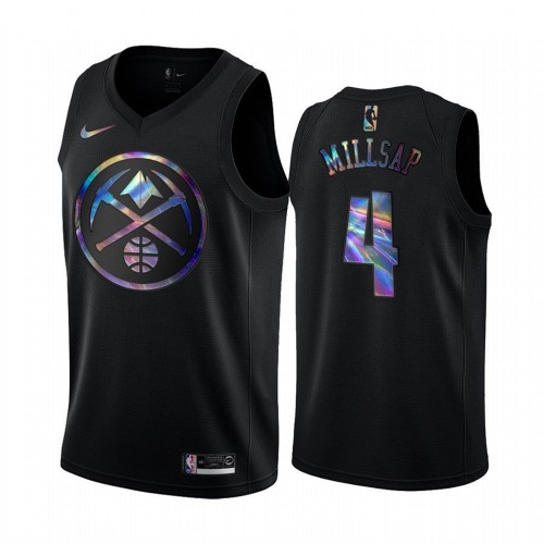 Denver Nuggets #4 Paul Millsap Mens Iridescent Holographic Collection Jersey - Black Mens