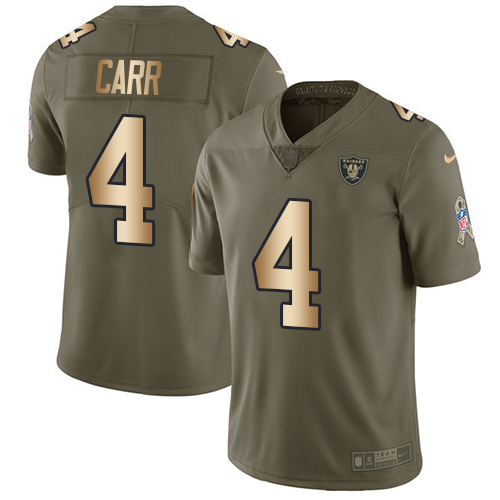 Raiders #4 Derek Carr Olive/Gold Youth Stitched Limited 2017 Salute To Service Jersey