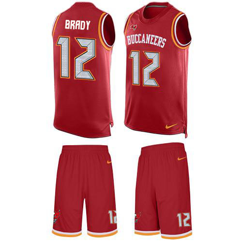 Buccaneers #12 Tom Brady Red Team Color Men's Stitched Limited Tank Top Suit Jersey