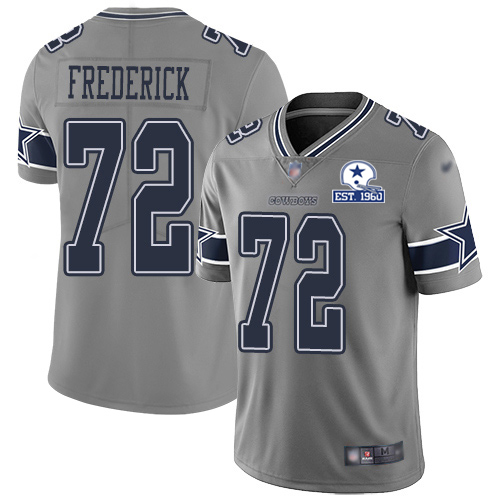 Dallas Cowboys #72 Travis Frederick Gray Men's Stitched With Established In 1960 Patch Limited Inverted Legend Jersey Men's