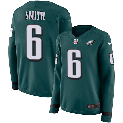 Eagles #6 DeVonta Smith Green Team Color Women's Stitched Limited Therma Long Sleeve Jersey
