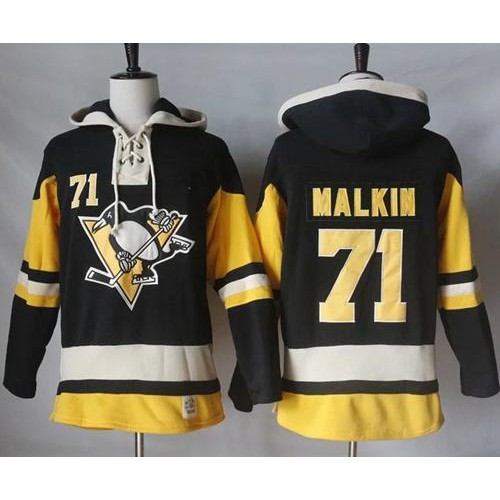 Pittsburgh Penguins #71 Evgeni Malkin Black Alternate Sawyer Hooded Sweatshirt Stitched Jersey Men's