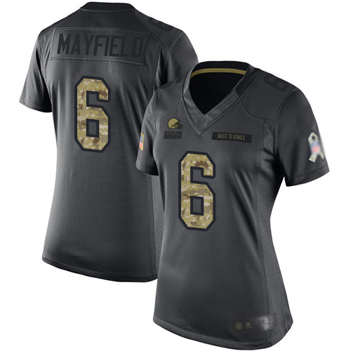Cleveland Browns #6 Baker Mayfield Black Women's Stitched Limited 2016 Salute to Service Jersey Womens
