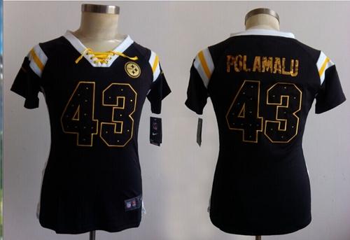 Steelers #43 Troy Polamalu Black Women's Stitched Elite Draft Him Shimmer Jersey