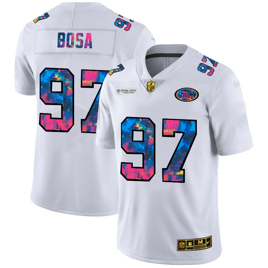 San Francisco 49ers #97 Nick Bosa Men's White Multi-Color 2020 Crucial Catch Limited Jersey