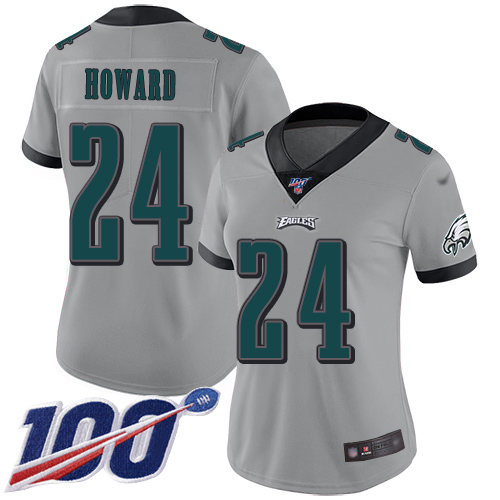 Philadelphia Eagles #24 Jordan Howard Silver Women's Stitched Limited Inverted Legend 100th Season Jersey Womens