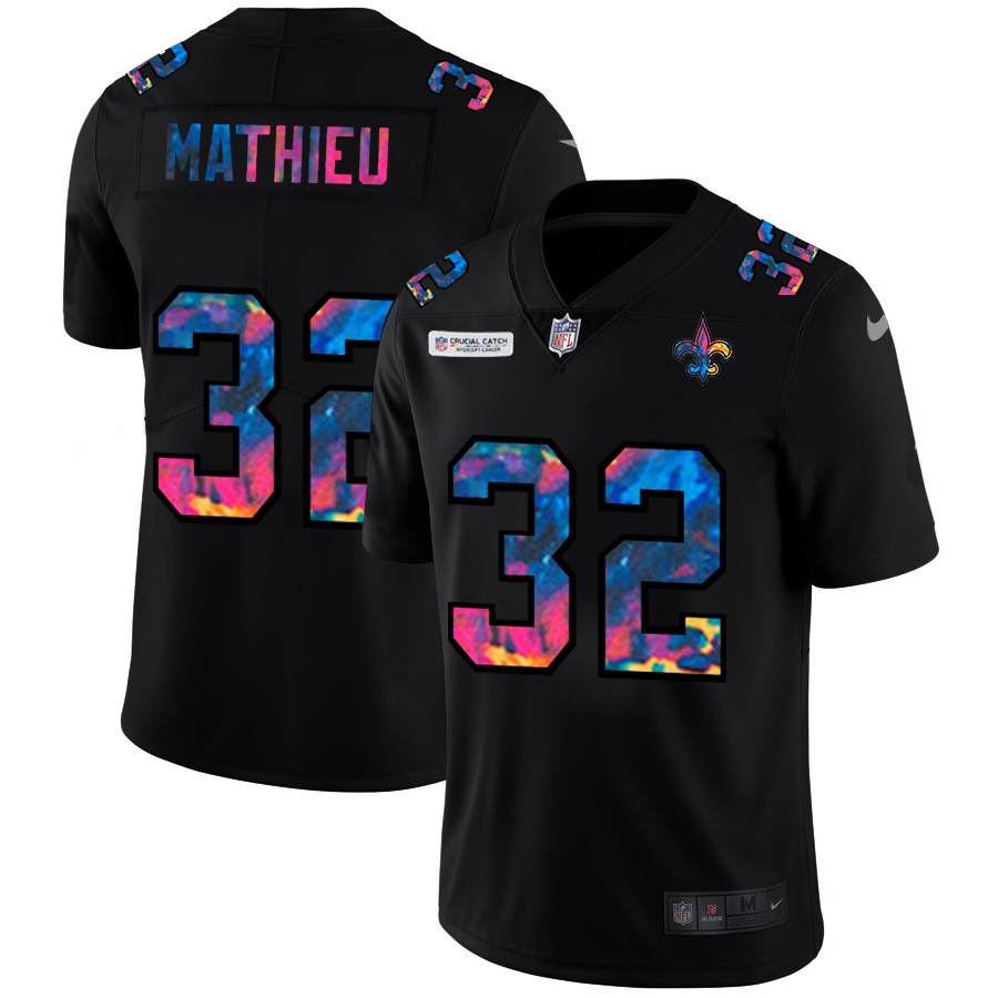 New Orleans Saints #32 Tyrann Mathieu Men's Multi-Color Black 2020 Crucial Catch Vapor Untouchable Limited Jersey