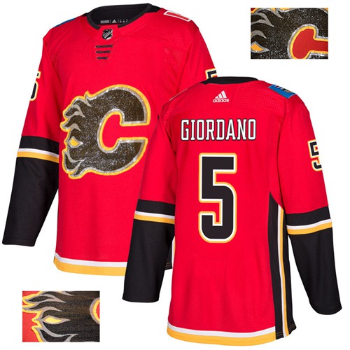 Adidas Calgary Flames #5 Mark Giordano Red Home Authentic Fashion Gold Stitched Jersey Men's