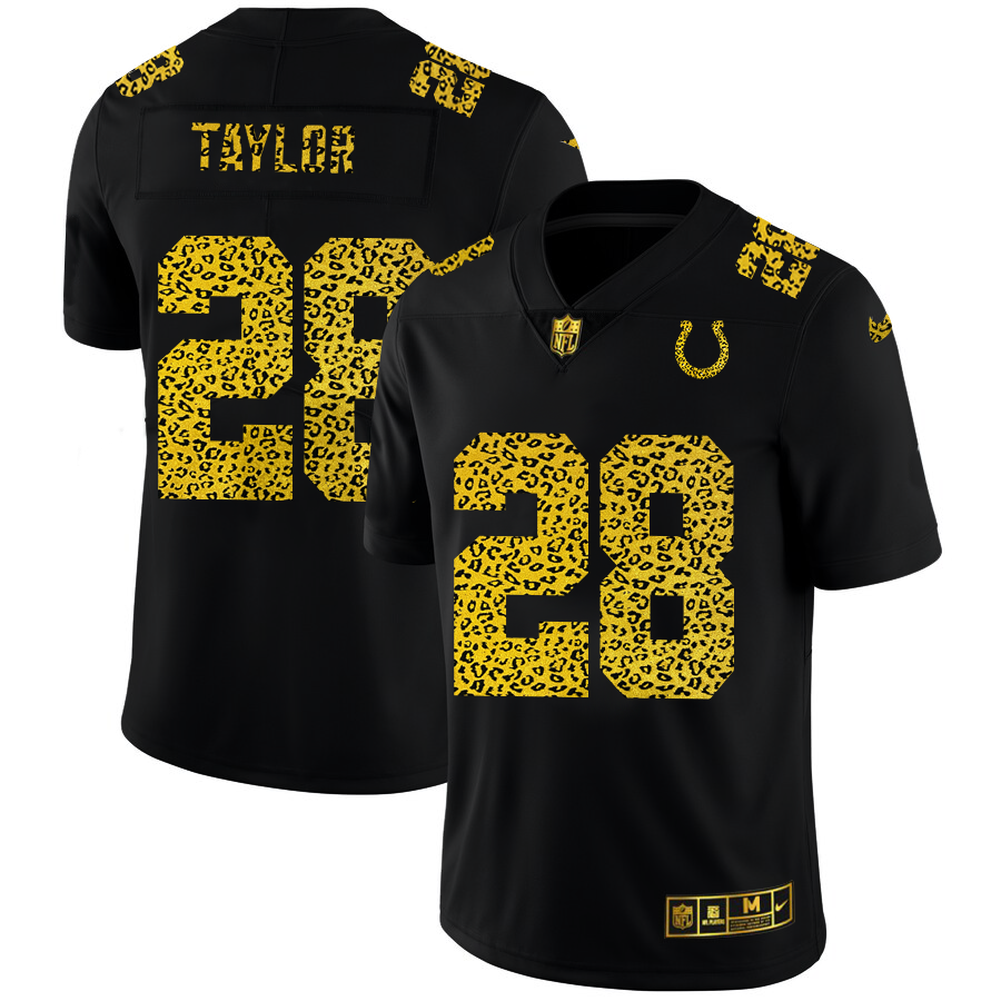 Indianapolis Colts #28 Jonathan Taylor Men's Leopard Print Fashion Vapor Limited Jersey Black