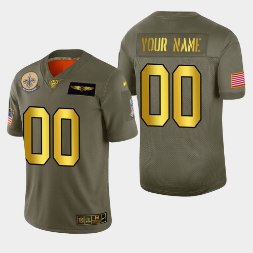 New Orleans Saints Custom Men's Olive Gold 2019 Salute to Service Limited 100 Jersey