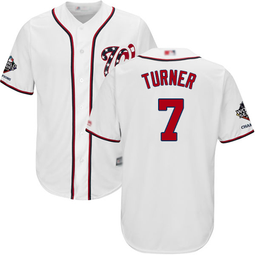 Washington Nationals #7 Trea Turner White New Cool Base 2019 World Series Champions Stitched Jersey Men's