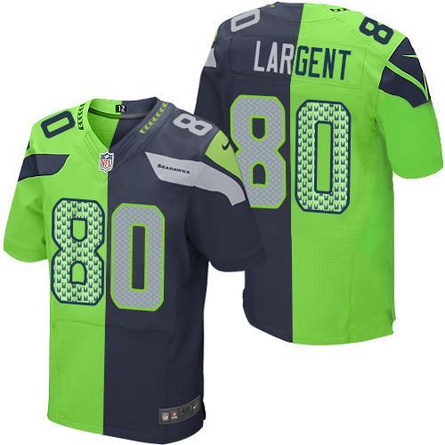 Seahawks #80 Steve Largent Steel Blue/Green Men's Stitched Elite Split Jersey