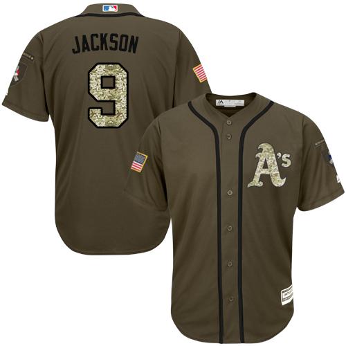 Oakland Athletics #9 Reggie Jackson Green Salute to Service Stitched Youth Jersey Youth