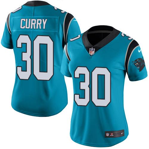 Carolina Panthers #30 Stephen Curry Blue Alternate Women's Stitched Vapor Untouchable Limited Jersey Womens