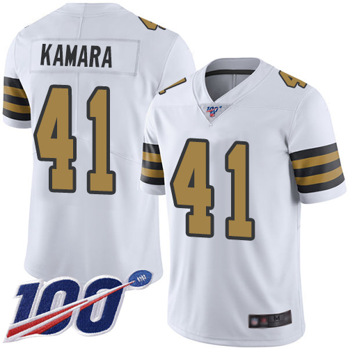 Saints #41 Alvin Kamara White Youth Stitched Limited Rush 100th Season Jersey