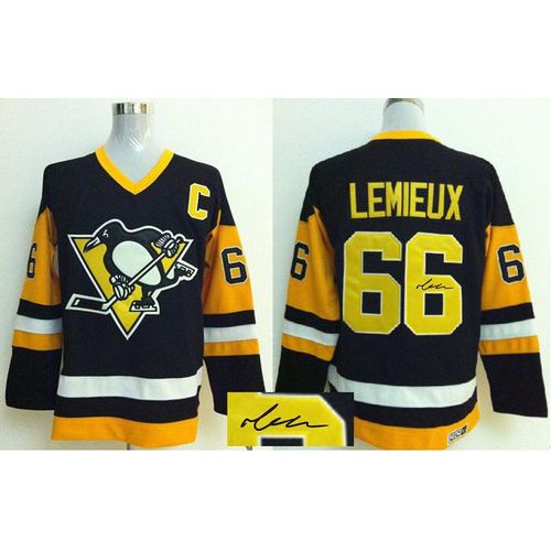 Pittsburgh Penguins #66 Mario Lemieux Black CCM Throwback Autographed Stitched Jersey Men's