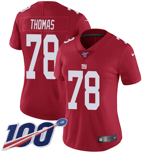 New York Giants #78 Andrew Thomas Red Alternate Women's Stitched 100th Season Vapor Untouchable Limited Jersey Womens