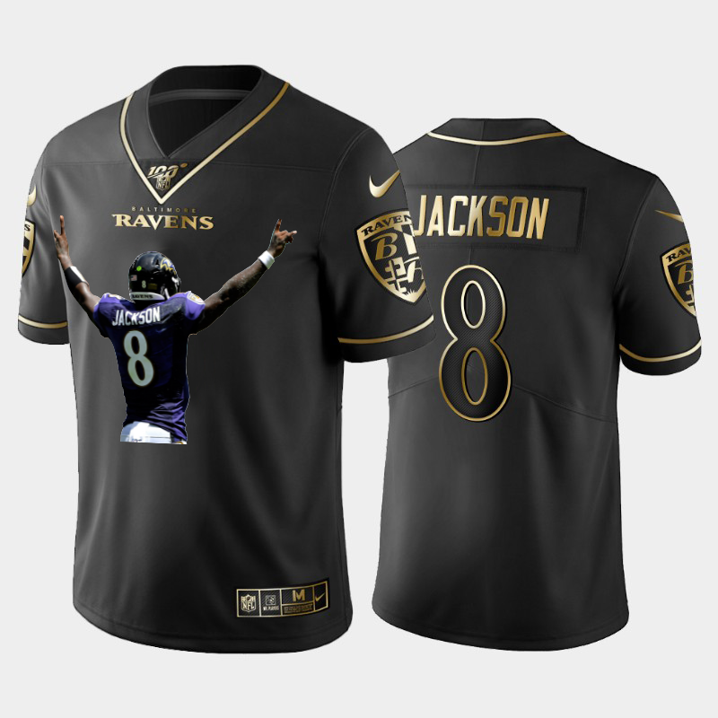Baltimore Ravens #8 Lamar Jackson Team Hero 4 Vapor Limited 100 Jersey Black Golden