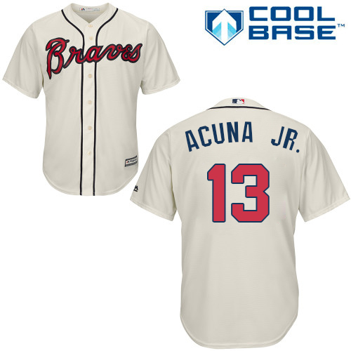 Atlanta Braves #13 Ronald Acuna Jr. Cream New Cool Base Stitched Jersey Men's