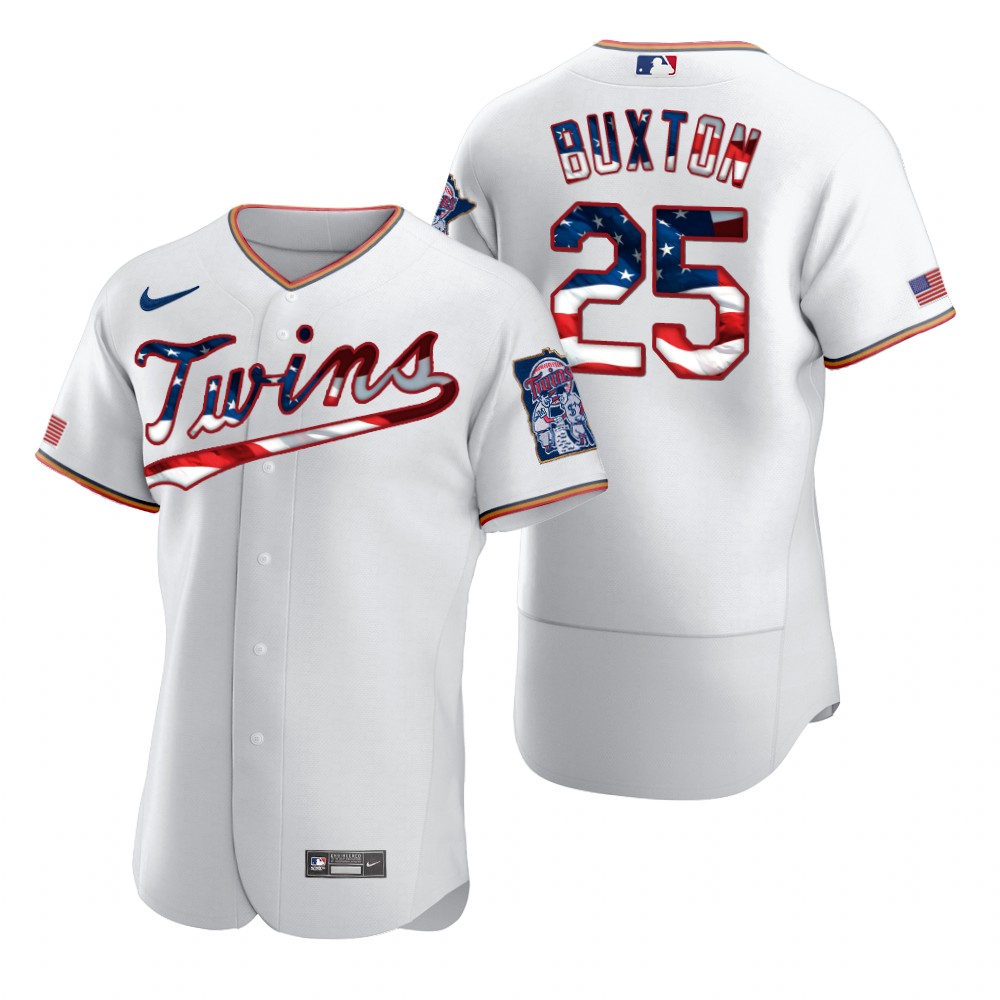 Minnesota Twins #25 Byron Buxton Men's White Fluttering USA Flag Limited Edition Authentic Jersey