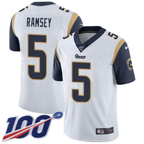Rams #5 Jalen Ramsey White Youth Stitched 100th Season Vapor Limited Jersey