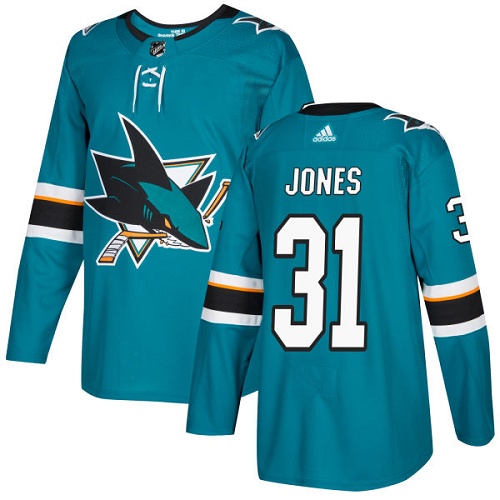 Adidas San Jose Sharks #31 Martin Jones Teal Home Authentic Stitched Jersey Men's