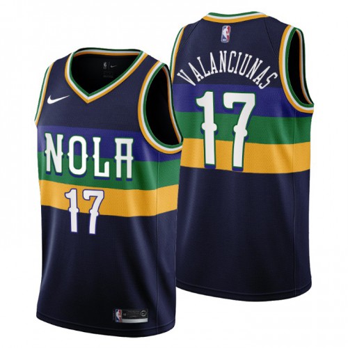 New Orleans Pelicans #17 Jonas Valanciunas Mens 2022-23 City Edition Jersey - Cherry Blossom Navy Mens