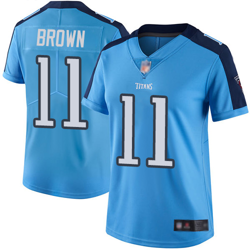 Tennessee Titans #11 A.J. Brown Light Blue Women's Stitched Limited Rush Jersey Womens