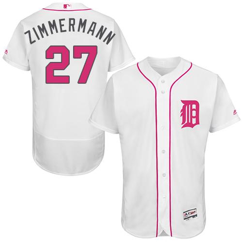 Detroit Tigers #27 Jordan Zimmermann White Flexbase Authentic Collection Mother's Day Stitched Jersey Men's