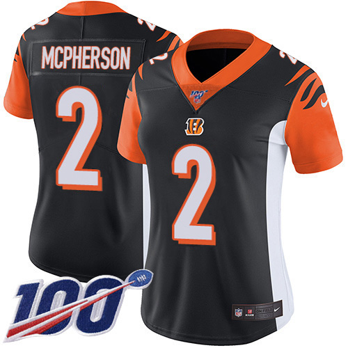 Bengals #2 Evan McPherson Black Team Color Women's Stitched 100th Season Vapor Untouchable Limited Jersey