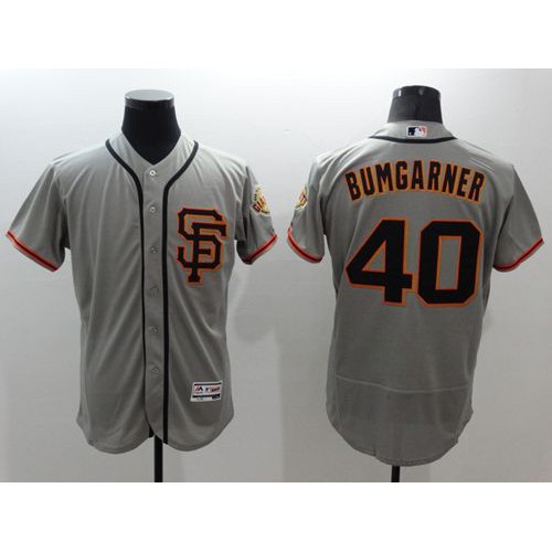 San Francisco Giants #40 Madison Bumgarner Grey Flexbase Authentic Collection Road 2 Stitched Jersey Men's