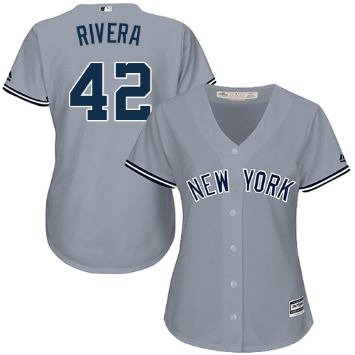 New York Yankees #42 Mariano Rivera Grey Road Women's Stitched Jersey Womens