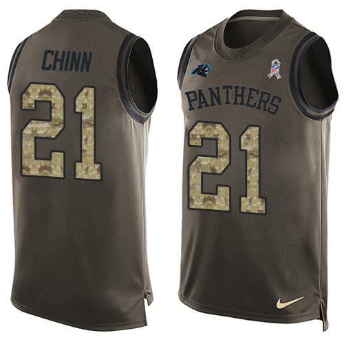 Panthers #21 Jeremy Chinn Green Men's Stitched Limited Salute To Service Tank Top Jersey