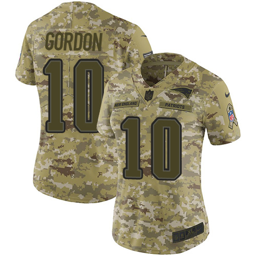 New England Patriots #10 Josh Gordon Camo Women's Stitched Limited 2018 Salute to Service Jersey Womens