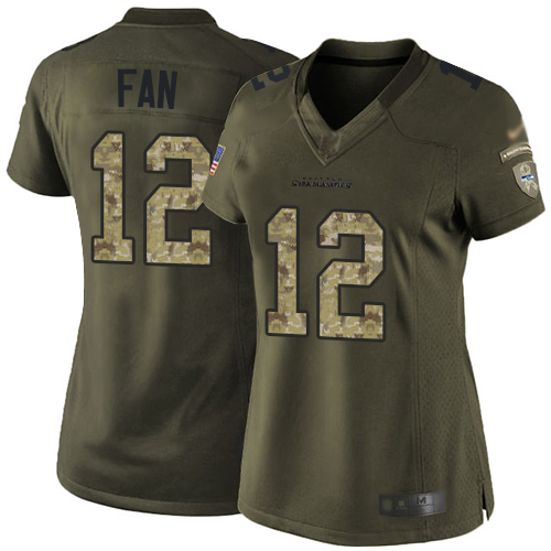 Seahawks #12 Fan Green Women's Stitched Limited 2015 Salute To Service Jersey