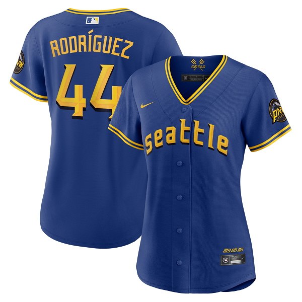 Women's Seattle Mariners #44 Julio Rodriguez Royal 2023 City Connect Cool Base Player Jersey
