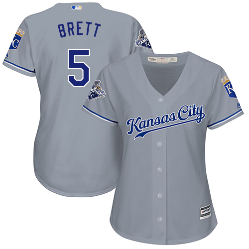 Kansas City Royals #5 George Brett Grey Road Women's Stitched Jersey Womens