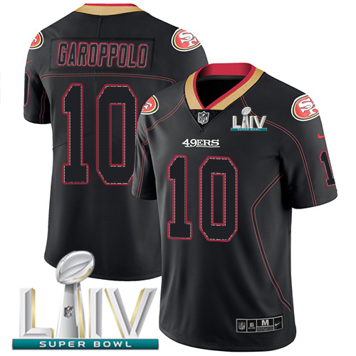 49ers #10 Jimmy Garoppolo Lights Out Black Super Bowl LIV 2020 Men's Stitched Limited Rush Jersey