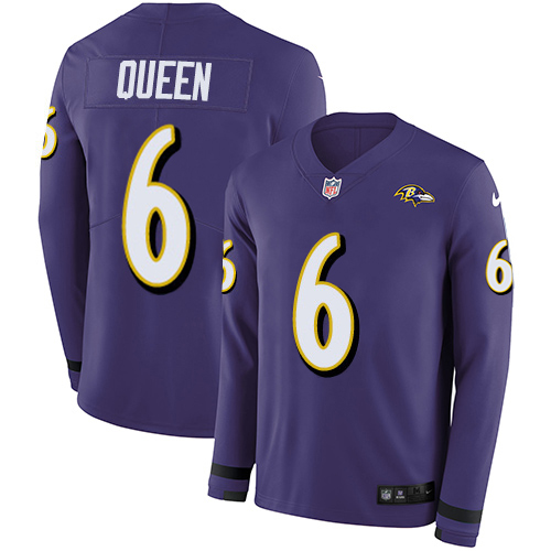 Ravens #6 Patrick Queen Purple Team Color Men's Stitched Limited Therma Long Sleeve Jersey