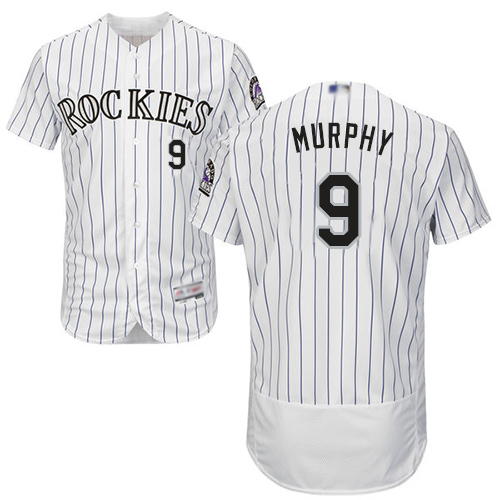 Colorado Rockies #9 Daniel Murphy White Strip Flexbase Authentic Collection Stitched Jersey Men's