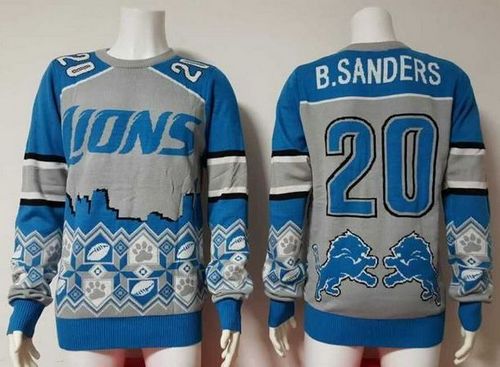 Lions #20 Barry Sanders Blue/Grey Men's Ugly Sweater