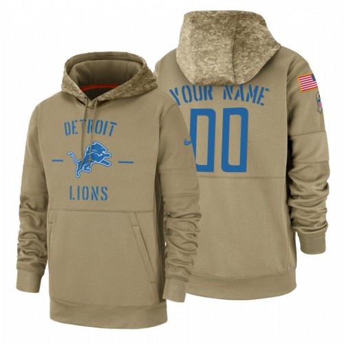 Detroit Lions Custom Tan 2019 Salute To Service Name & Number Sideline Therma Pullover Hoodie