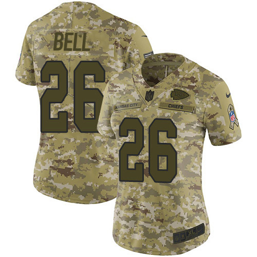 Kansas City Chiefs #26 Le'Veon Bell Camo Women's Stitched Limited 2018 Salute To Service Jersey Womens