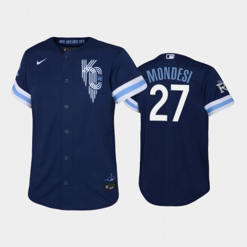 Kansas City Kansas City Royals #27 Adalberto Mondesi Youth Replica 2022 City Connect Navy Jersey Youth