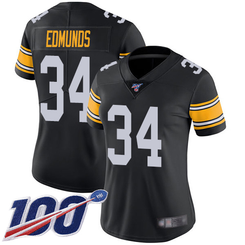 Pittsburgh Steelers #34 Terrell Edmunds Black Alternate Women's Stitched 100th Season Vapor Limited Jersey Womens