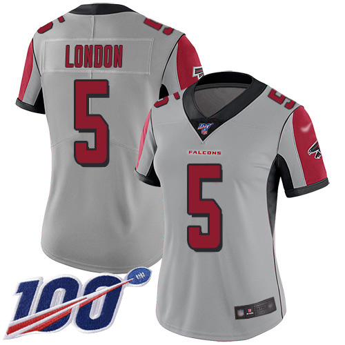 Falcons #5 Drake London Silver Stitched Women's Limited Inverted Legend 100th Season Jersey