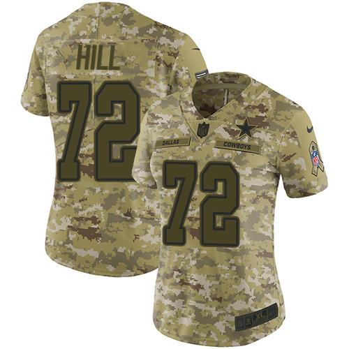 Dallas Cowboys #72 Trysten Hill Camo Women's Stitched Limited 2018 Salute To Service Jersey Womens